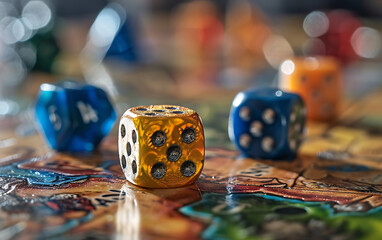 Close Up of Dice on Board Game background.