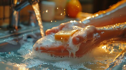 Minimalist Charm: Hands Scrubbing with Bar of Soap