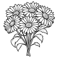 Gerbera Flower Bouquet outline illustration coloring book page design, Gerbera Flower Bouquet black and white line art drawing coloring book pages for children and adults
