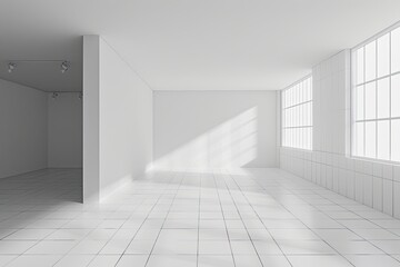 White empty studio room interior design white walls and corner tiled white empty floor background luxury empty interior for product desplay
