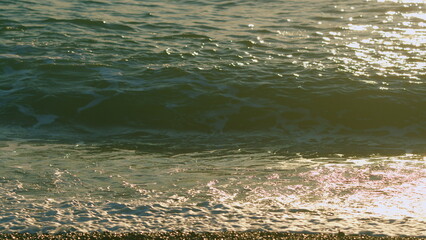 Sunrays Flickering In Water Stream. Beautiful Seascape. Never Endless Water Surface View. Slow...