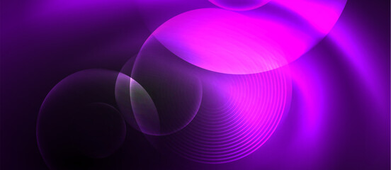 The purple and black background is illuminated by a glowing circle in the middle, creating a colorful display of tints and shades like magenta, violet, and electric blue against the darkness