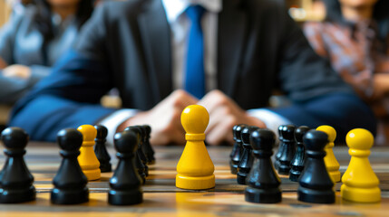 Business Strategy and Leadership with Wooden Chess Figures