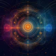 Cosmic Symphony Generate an image depicting sounds of the universe transformed into vibrant, abstract patterns 
