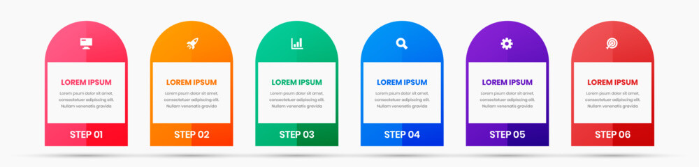 Vector Business Infographic Template with Abstract Design, Colorful, Icon and 6 Step. Suitable for Process Diagram, Presentations, Workflow Layout, Banner, Flow Chart, Infographic.