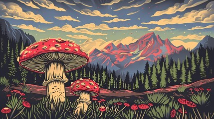 Mushroom plateau abstract illustration poster background