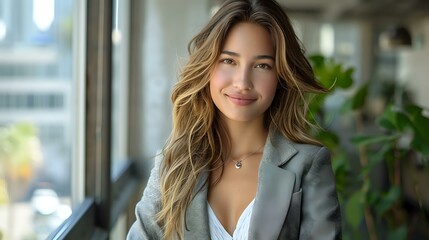 Fototapeta premium Confident Businesswoman at Work in Modern Office Setting