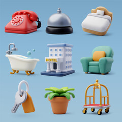 3d collection of hotel and service online booking concept