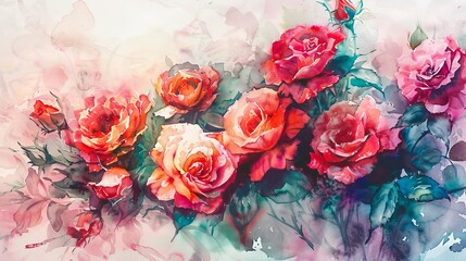 Artistic watercolor of a lush bouquet of garden roses, each petal painted in vibrant hues, symbolizing beauty and renewal in the clinic