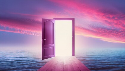 background with lights, door to the light, Pathway to opportunity, businessman exiting opened door