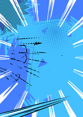 Blue Cartoon Abstract Background, comic book backdrop. Retro vector comics pop art design illustration.