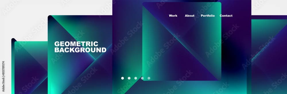Poster a rectangle geometric background featuring a gradient of electric blue, violet, magenta and purple. 