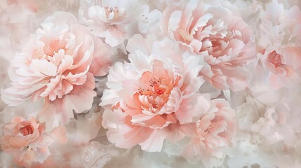 Elegant watercolor of peonies in soft blush tones, their lush, full blooms conveying luxury and renewal in a soothing manner
