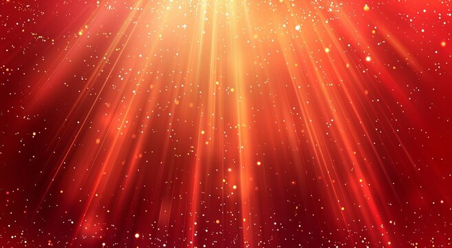 Red background, red light rays with glowing lights on the sides, red and gold gradient background