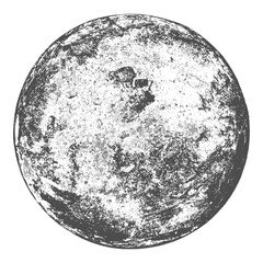 Full moon isolated. Night space. Earth, planet isolated on white background. Abstract black stamp texture round shape. Grainy circle textured design elements. Vector illustration. EPS 10.