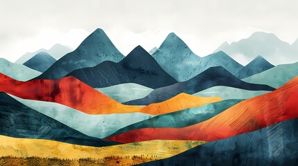Distant mountains and fields illustration poster background