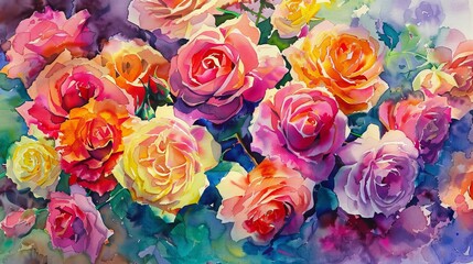 Watercolor depiction of a sunny bouquet of garden flowers, cheerful hues brightening the room and enhancing patient well-being