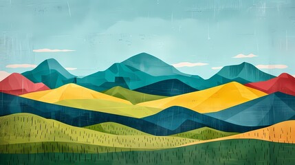 Distant mountains and fields illustration poster background