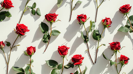 roses chaotically spread out on a white background