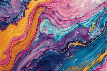 Waves painted with acrylic paint that has been marbled and inked. Generative Ai