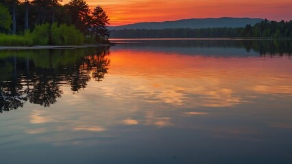 Obraz premium sunset on the lake Serenity's Embrace Tranquil Sunset Reflections