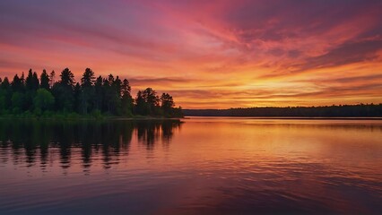 Obraz premium sunset on the lake Serenity's Embrace Tranquil Sunset Reflections