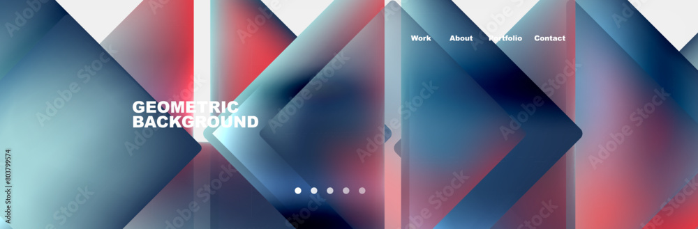 Poster an entertaining geometric background featuring red and electric blue triangles on a white backdrop. 