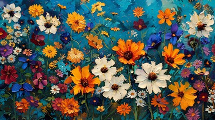 many flowers growing wild outdoors illustration poster background