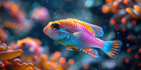 A vibrant coral reef fish. Created with Ai