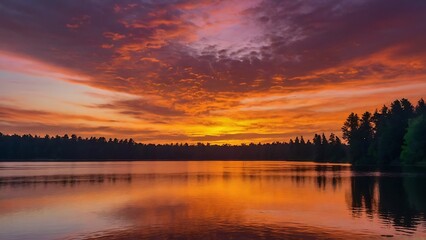 Obraz premium sunset on the lake Serenity's Embrace Tranquil Sunset Reflections