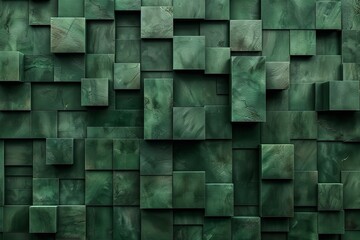 Wall with squire and abstract geometric army green 3D texture. Generative Ai