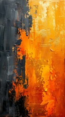 Vibrant Orange and Black Abstract Art - Textured Acrylic Painting on Canvas