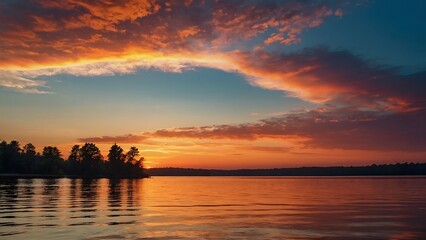 sunset on the lake Serenity's Embrace Tranquil Sunset Reflections