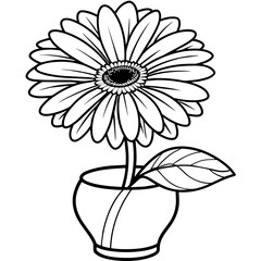 Gerbera flower on the vase outline illustration coloring book page design, Gerbera flower on the vase black and white line art drawing coloring book pages for children and adults

