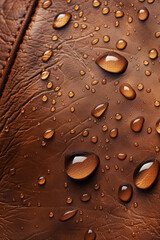 Water droplets on brown leather, texture pattern for background 