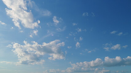 Layers Of Different Cloud Types With Blue Skies Cloudscape Background. Water Vapor Condense To Form...