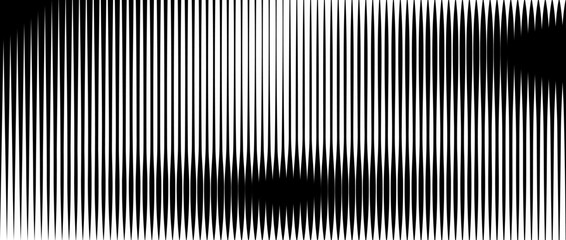 Line halftone gradient texture. Vibrating vertical gradation background. Repeated stripe pattern backdrop. Black parallel thin and thick stroke moire backdrop for overlay, print, cover. Vector