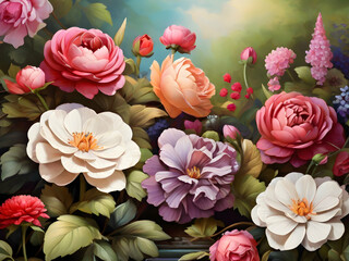 flowers in a garden romance, beautiful, spring, gift, Ai generated 