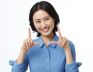 손가락을 들고 있는 여자