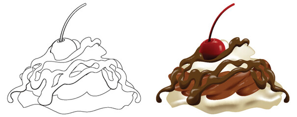 Vector illustration of ice cream with cherry on top.