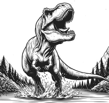 Colouring Page Outline of Carnotaurus roaring Dinosaur. Colouring Book page for kids. outline vector illustration isolated on a white background
