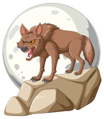 Illustration of a snarling wolf on a rocky outcrop.