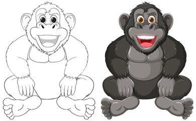 Vector graphic of a monkey, colored and line art