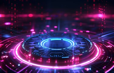 Abstract futuristic technology background with hologram elements and digital grid