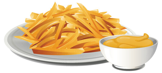 Plate of crispy fries with a bowl of cheese sauce