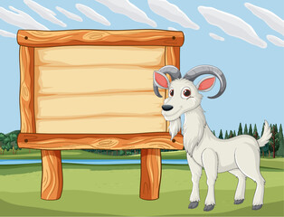 Cartoon goat standing next to a blank sign.