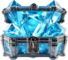 sky blue crystal treasure chest box isolated on white or transparent background,transparency 
