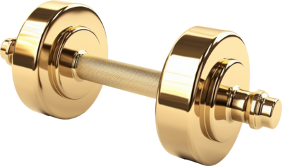 golden dumbbell isolated on white or transparent background,transparency 
