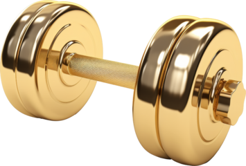 golden dumbbell isolated on white or transparent background,transparency