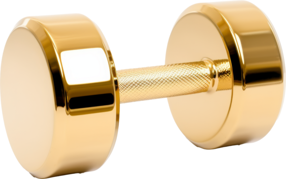 golden dumbbell isolated on white or transparent background,transparency 